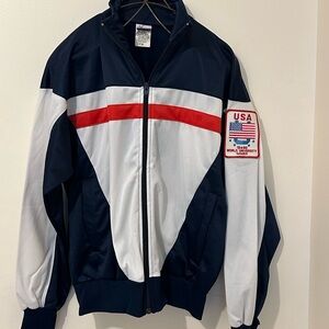 Vintage USA Patch Navy & White Track Jacket with Red Accent